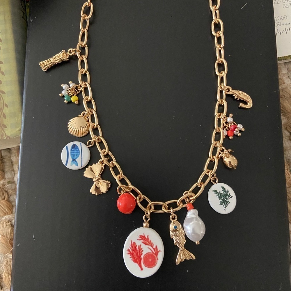 Gold Charm Necklace with Colorful Marine Accents - Picture 3 of 8
